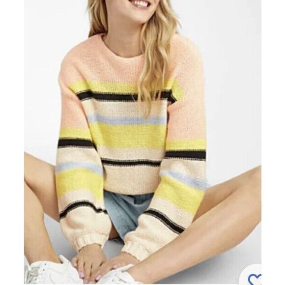 Billabong Sweater Striped Slouchy Fit Cotton Pullover Women M Long Sleeve - Picture 13 of 13